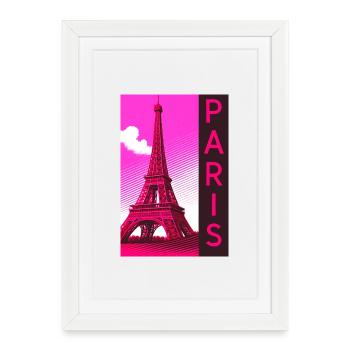 Paris Pink Eiffel Tower Retro - Framed poster (27 × 37 cm) - white - Front