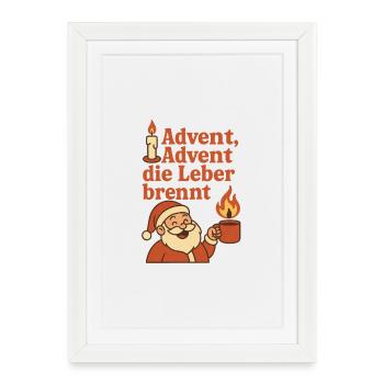 Avent Père Noël Foie Brûle Drôle Vin Chaud - Affiche encadrée (27 × 37 cm) - blanc - Devant