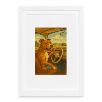 Hund am Steuer Vintage - Gerahmtes Poster (27 × 37 cm) - Weiß - Vorne
