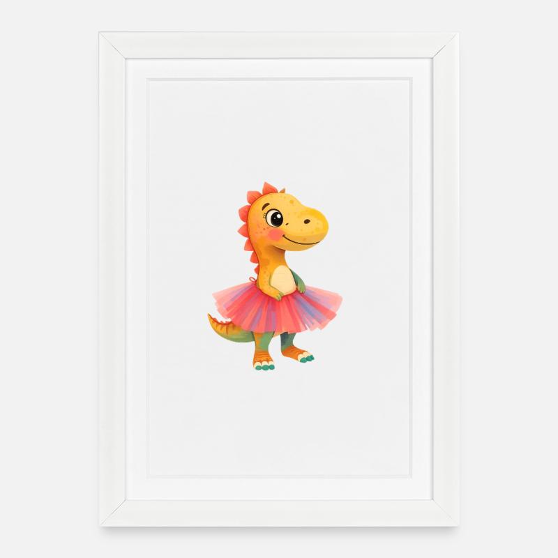 Dino Ballerina im Tutu - Gerahmtes Poster (27 × 37 cm) - Weiß