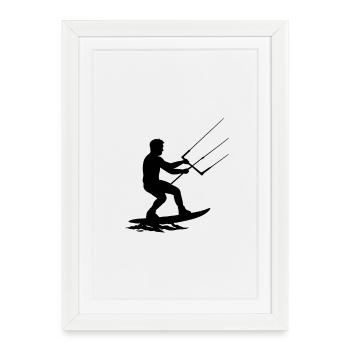 Cool Kitesurfer in Action – Dynamic Silhouette - Framed poster (27 × 37 cm) - white - Front