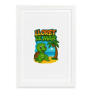 Tortue Lloret de Mar plage cartoon - Affiche encadrée (27 × 37 cm) - blanc - Devant