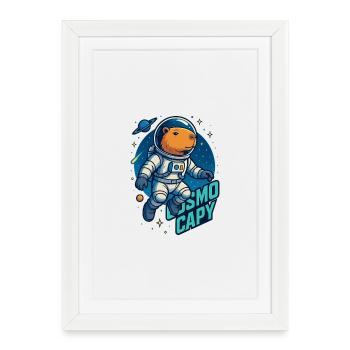 Cosmo Capy – Space Capybara Shirt 🚀 - Gerahmtes Poster (27 × 37 cm) - Weiß - Vorne