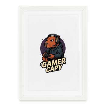 Gamer Capy – Cute Capybara Gamer 🎮
 - Gerahmtes Poster (27 × 37 cm) - Weiß - Vorne