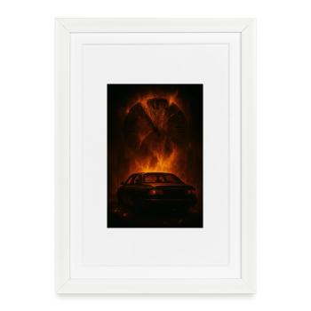 Shredded Time: Car in the Fire - Framed poster (27 × 37 cm) - white - Front