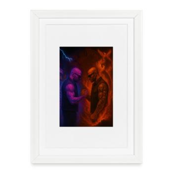 Duel des éléments entre le feu et la glace - Affiche encadrée (27 × 37 cm) - blanc - Devant