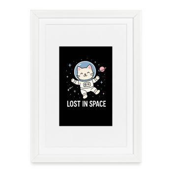 Astronaute chat perdu dans l’espace - Affiche encadrée (27 × 37 cm) - blanc - Devant