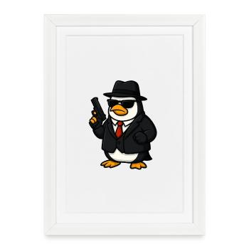 Espion Pingouin en smoking - Affiche encadrée (27 × 37 cm) - blanc - Devant