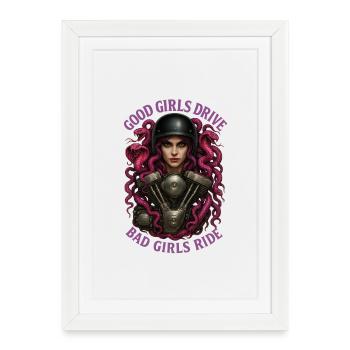 Bad Girls Ride – Pink Dreadlock Mechanic - Framed poster (27 × 37 cm) - white - Front