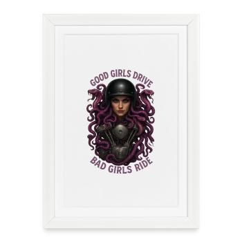 Méduse motard, Bad Girls Ride - Affiche encadrée (27 × 37 cm) - blanc - Devant