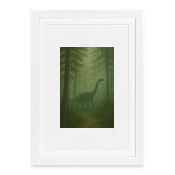 Dinosaure de la forêt nuageuse dans la jungle - Affiche encadrée (27 × 37 cm) - blanc - Devant