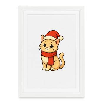Winter Cat with Santa Hat - Framed poster (27 × 37 cm) - white - Front