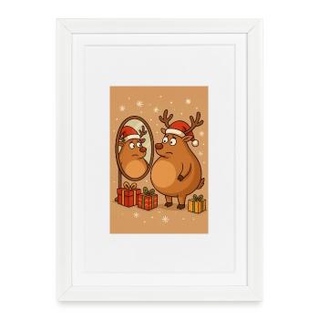 Weihnachten – Rene Humorvolles Design - Gerahmtes Poster (27 × 37 cm) - Weiß - Vorne