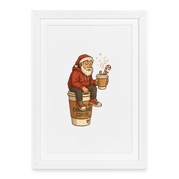 Santa Coffee Break Cartoon - Framed poster (27 × 37 cm) - white - Front