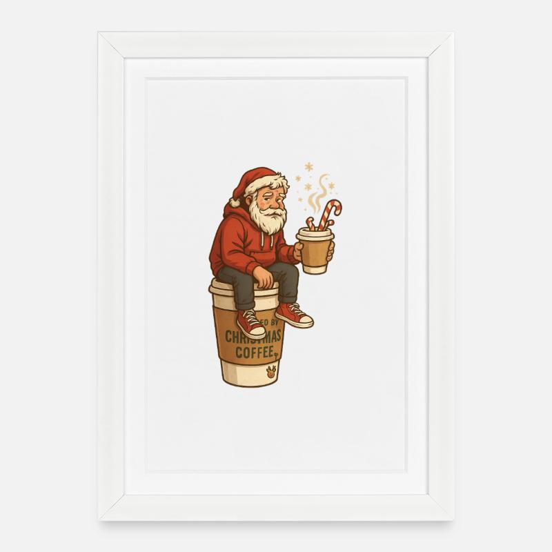 Santa Kaffee Pause Cartoon - Gerahmtes Poster (27 × 37 cm) - Weiß