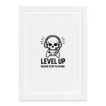 Casque de jeu Level Up Skull - Affiche encadrée (27 × 37 cm) - blanc - Devant