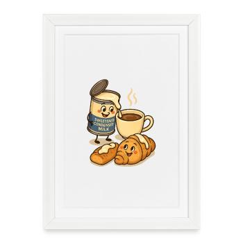 Lait concentré et croissant au café - Affiche encadrée (27 × 37 cm) - blanc - Devant