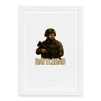 BattleDad – Conception de soldat joueur vétéran - Affiche encadrée (27 × 37 cm) - blanc - Devant