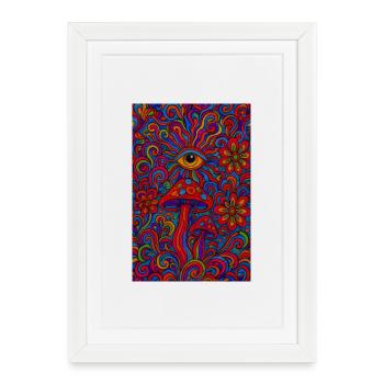 Psychedelic eye and mushrooms - Framed poster (27 × 37 cm) - white - Front