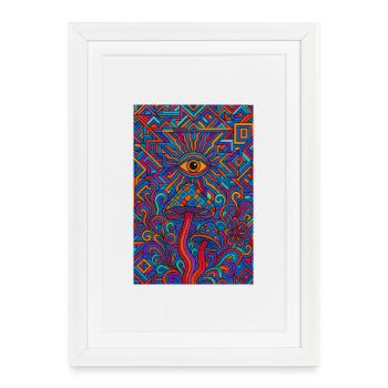 Psychedelic Eye and Mushrooms - Affiche encadrée (27 × 37 cm) - blanc - Devant