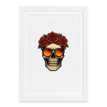 Skull with Roses & Retro Sunglasses – High-Resolut - Framed poster (27 × 37 cm) - white - Front