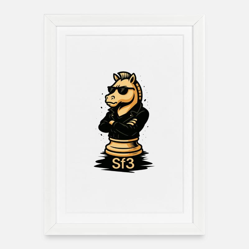 Cooler Schach-Springer Zug Sf3 Reti - Gerahmtes Poster (27 × 37 cm) - Weiß