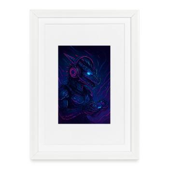 Joueur de Dragon Néon - Affiche encadrée (27 × 37 cm) - blanc - Devant