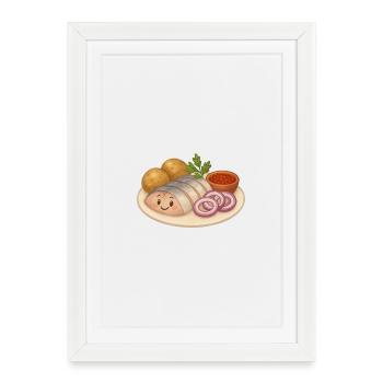 Hareng avec pommes de terre - Affiche encadrée (27 × 37 cm) - blanc - Devant