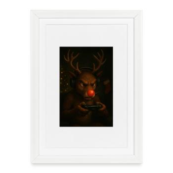 Joueur renne avec casque - Affiche encadrée (27 × 37 cm) - blanc - Devant