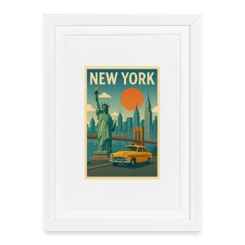New York Retro City Travel Poster - Framed poster (27 × 37 cm) - white - Front