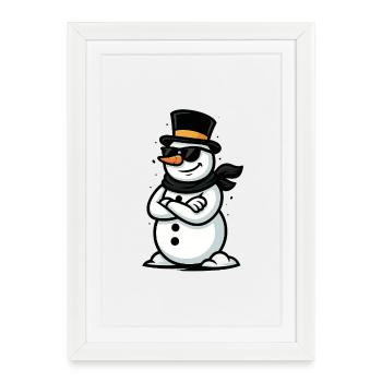 Cooler Schneemann mit Sonnenbrille - Gerahmtes Poster (27 × 37 cm) - Weiß - Vorne