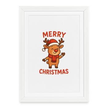 Renne qui agite avec un texte de Noël - Affiche encadrée (27 × 37 cm) - blanc - Devant