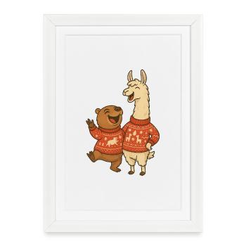 Amis d’hiver animaux - Affiche encadrée (27 × 37 cm) - blanc - Devant