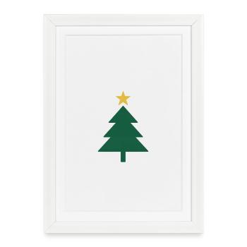 Sapin de Noël minimaliste avec étoile - Affiche encadrée (27 × 37 cm) - blanc - Devant