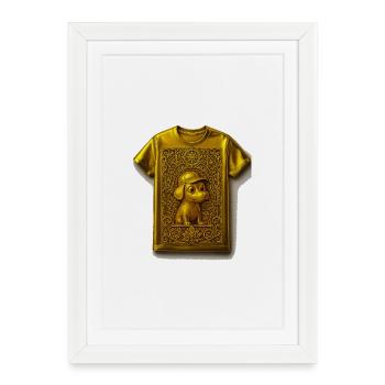 T-shirt chiot doré aux ornements - Affiche encadrée (27 × 37 cm) - blanc - Devant