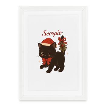 Chat Scorpion dans une lueur festive - Affiche encadrée (27 × 37 cm) - blanc - Devant
