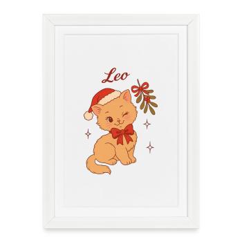 Leo, chaton de Noël - Affiche encadrée (27 × 37 cm) - blanc - Devant