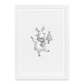Moutons rennes Winter Joy - Affiche encadrée (27 × 37 cm) - blanc - Devant