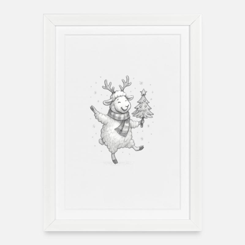 Winterfreude Rentier Schaf - Gerahmtes Poster (27 × 37 cm) - Weiß