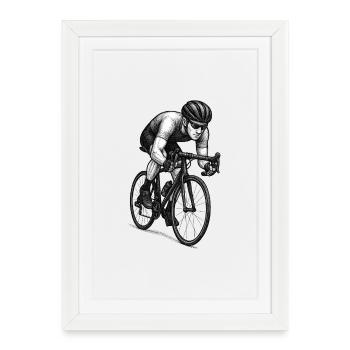 Illustration détaillée du cycliste sur route - Affiche encadrée (27 × 37 cm) - blanc - Devant