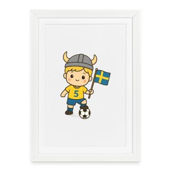 Cute_Swedish_Viking_Football_Kid_Kawaii_Cartoon - Affiche encadrée (27 × 37 cm) - blanc - Devant