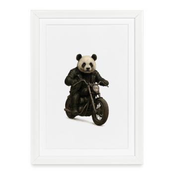 Panda biker en cuir sur moto - Affiche encadrée (27 × 37 cm) - blanc - Devant