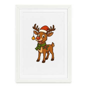 Comic Christmas deer with decoration - Framed poster (27 × 37 cm) - white - Front