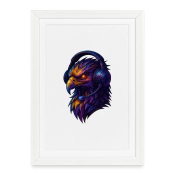 Aigle néon avec casque - Affiche encadrée (27 × 37 cm) - blanc - Devant