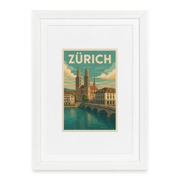 Zurich Retro Cityscape - Framed poster (27 × 37 cm) - white - Front