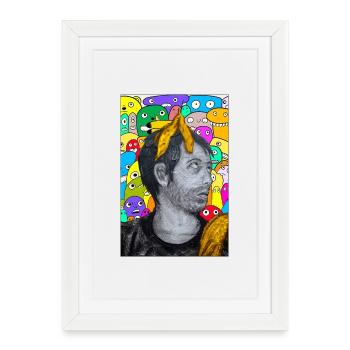 Grayscale Portrait Amid Colorful Crowd - Framed poster (27 × 37 cm) - white - Front