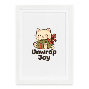Cat with Gift Unwrap Joy - Framed poster (27 × 37 cm) - white - Front