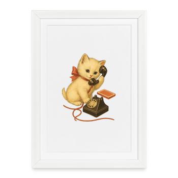 Style rétro de chaton au téléphone - Affiche encadrée (27 × 37 cm) - blanc - Devant