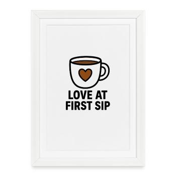 L’amour dès la première gorgée de café - Affiche encadrée (27 × 37 cm) - blanc - Devant