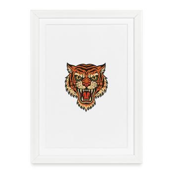 Conception de l’écusson de tête de tigre sauvage - Affiche encadrée (27 × 37 cm) - blanc - Devant